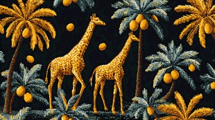 热带风情 长颈鹿与棕榈树