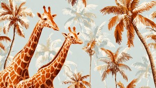 长颈鹿漫步于棕榈树间