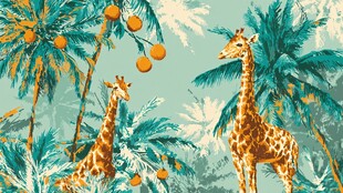 热带丛林中的长颈鹿与棕榈树