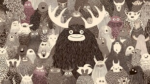 群怪簇拥的大角怪兽