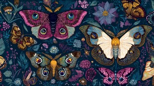 梦幻蝶与繁花交织图案