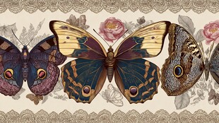 复古风蝴蝶花卉装饰图案