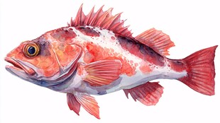 水彩绘红色斑纹鱼