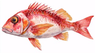 水彩绘红色海鱼