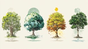 四季树木水彩绘景