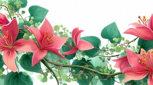 粉色花卉与绿叶的清新组合