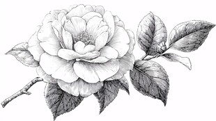 手绘山茶花插画