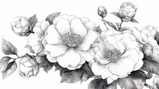 黑白花卉素描图