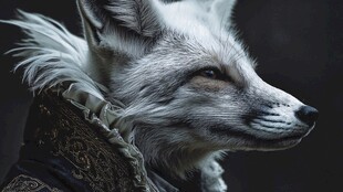 穿着复古服饰的白狐