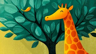 长颈鹿与小鸟的温馨画面