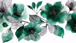 青绿色花卉植物无缝图案