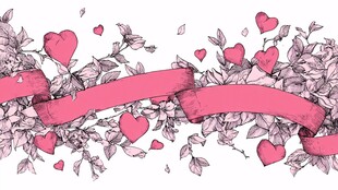 粉色爱心花卉装饰丝带