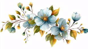 蓝色花卉枝叶插画