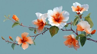 橙白花朵绽放枝头