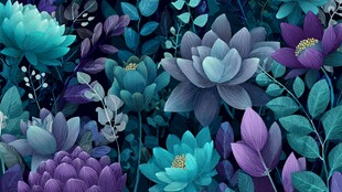 梦幻蓝紫花卉图案背景