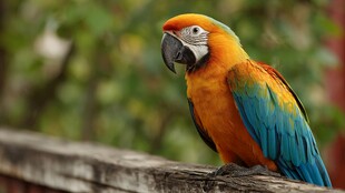 多彩金刚鹦鹉栖息于木栏