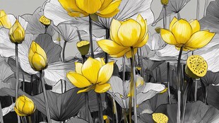 黄荷绽放水墨风图景