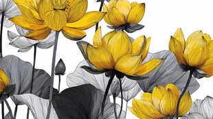 黄色莲花插画 清新雅致