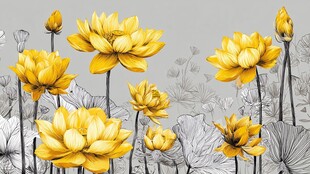 金色莲花插画 雅致花卉风