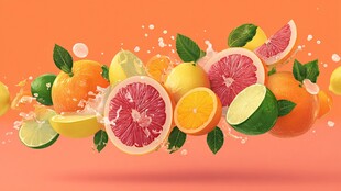 缤纷柑橘类水果飞溅画面