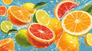 缤纷柑橘类水果水花四溅