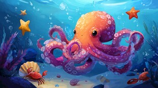 可爱章鱼的海底奇幻世界
