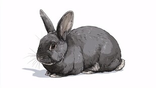 蹲坐的灰黑色可爱小兔子