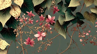 繁花绿叶间的自然景致