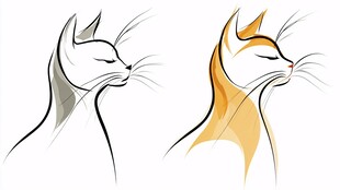 双色猫咪侧影插画