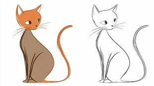 两只坐姿猫咪简笔画