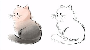 可爱猫咪手绘黑白对比图