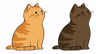 两只可爱猫咪并排坐