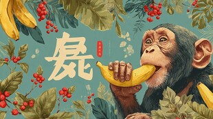 猴年插画 猴子食蕉贺新春