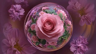 梦幻粉玫瑰水晶球花卉景