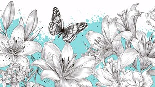 蝴蝶飞舞于百合花丛中