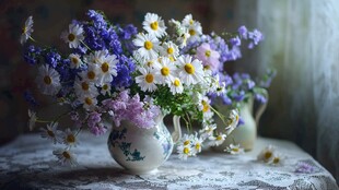 花瓶中的缤纷野花组合