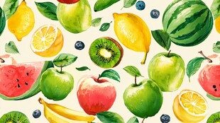 缤纷水果水彩插画背景图