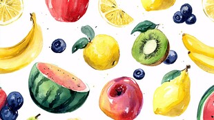 水彩绘多彩新鲜水果集合