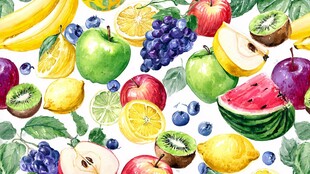 缤纷多彩水果水彩插画