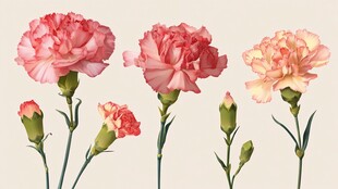 三朵康乃馨及花苞展示