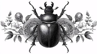 甲虫花卉装饰艺术插画