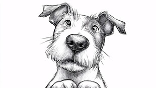 可爱小狗的黑白素描头像