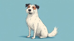 坐着的可爱白狗插画