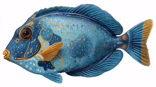 蓝色斑点热带鱼插画