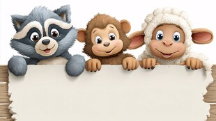 动物们俏皮现身空白板前