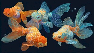 梦幻多彩金鱼群游画面