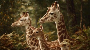 森林中的长颈鹿一家