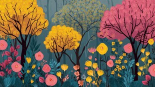 缤纷多彩的梦幻森林花卉景