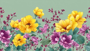 黄绿紫花卉图案背景图