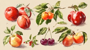 水彩绘多彩鲜果集合